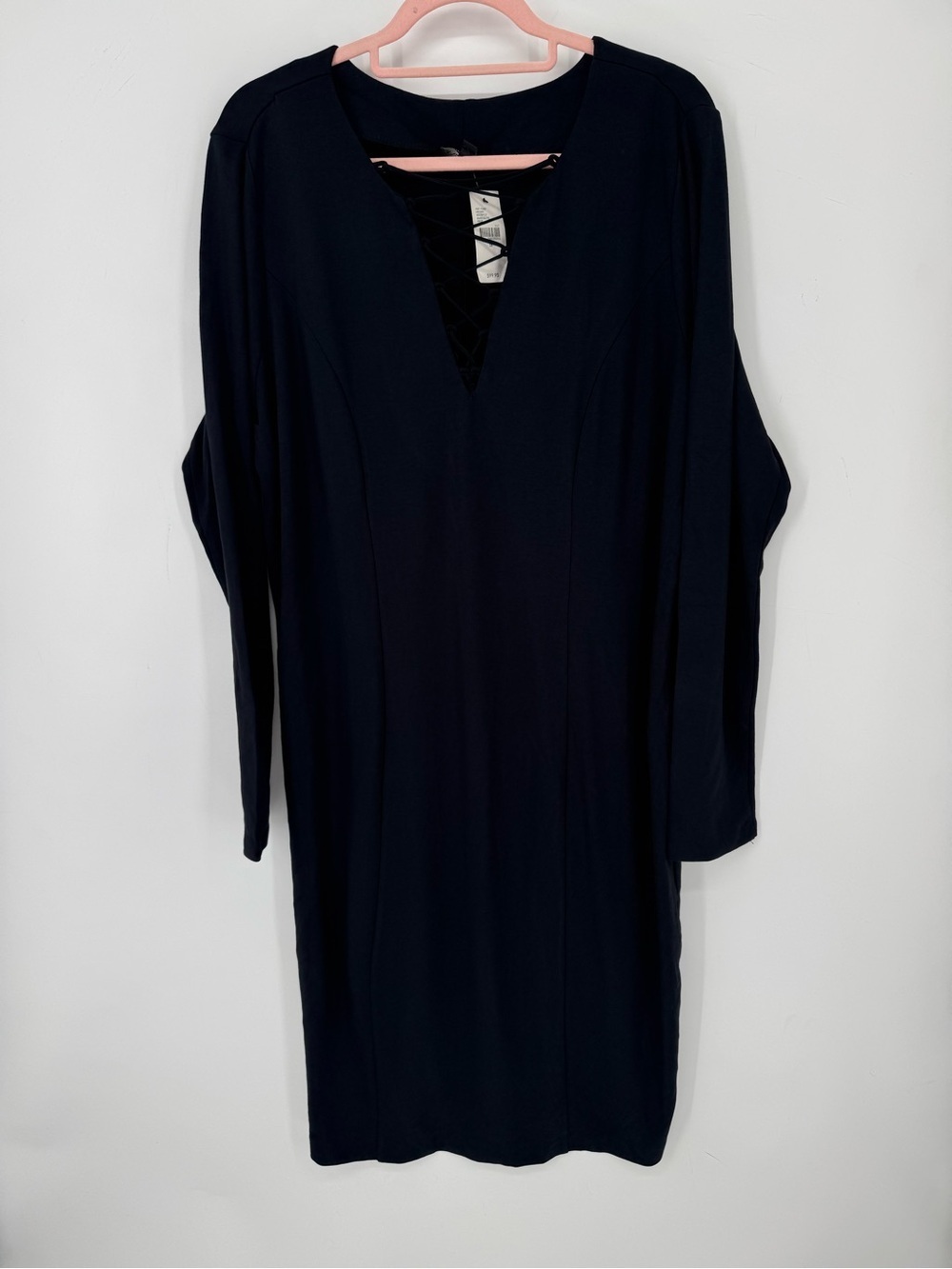 Lane Bryant Women's Black Criss Cross V-Neck Long Sleeve Midi Dress Size 18 NWT